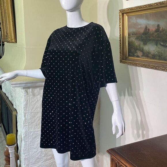 H&M Black Velvet Silver Studded Oversized T-Shirt Mini Dress - Picture 3 of 9